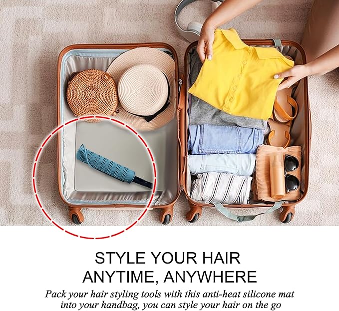 12" X 9" Large Heat Resistant Silicone Mat for Hair Styling Tools, Curling Iron Mat, Flat Iron Holder, Hair Straightener Pad, Makeup Mat, Hot Tools Mat for Travel Vanity Salon - Dusty Blue