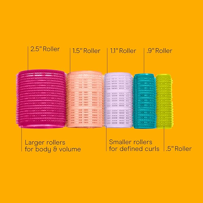 Conair Heatless Hair Curlers, Self-Grip Hair Rollers for Women Provide Lift & Volume, Assorted Sizes & Colors, 31 Count with Reusable Zippered Bag