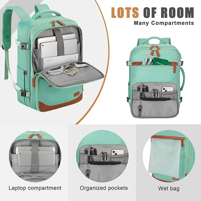 40L Travel Backpack with USB Charging Port, Water-Resistant Carry On Backpack - Image 3