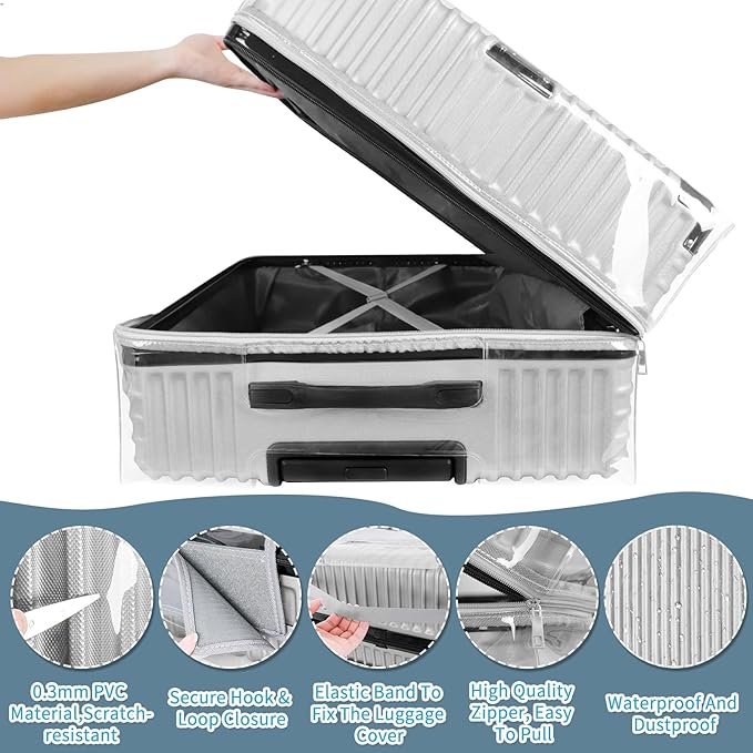 Yotako Upgraded Zippered Clear PVC Suitcase Cover, 30 Inch Luggage Covers - Image 5