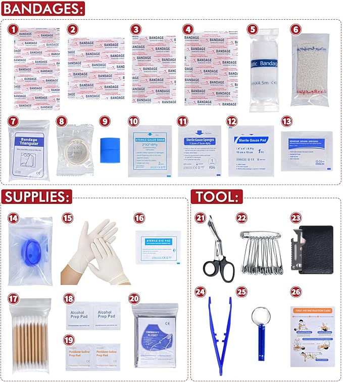 242Pcs Compact First Aid Kit, Waterproof Hard Shell Eva Medical Kits, - Image 4