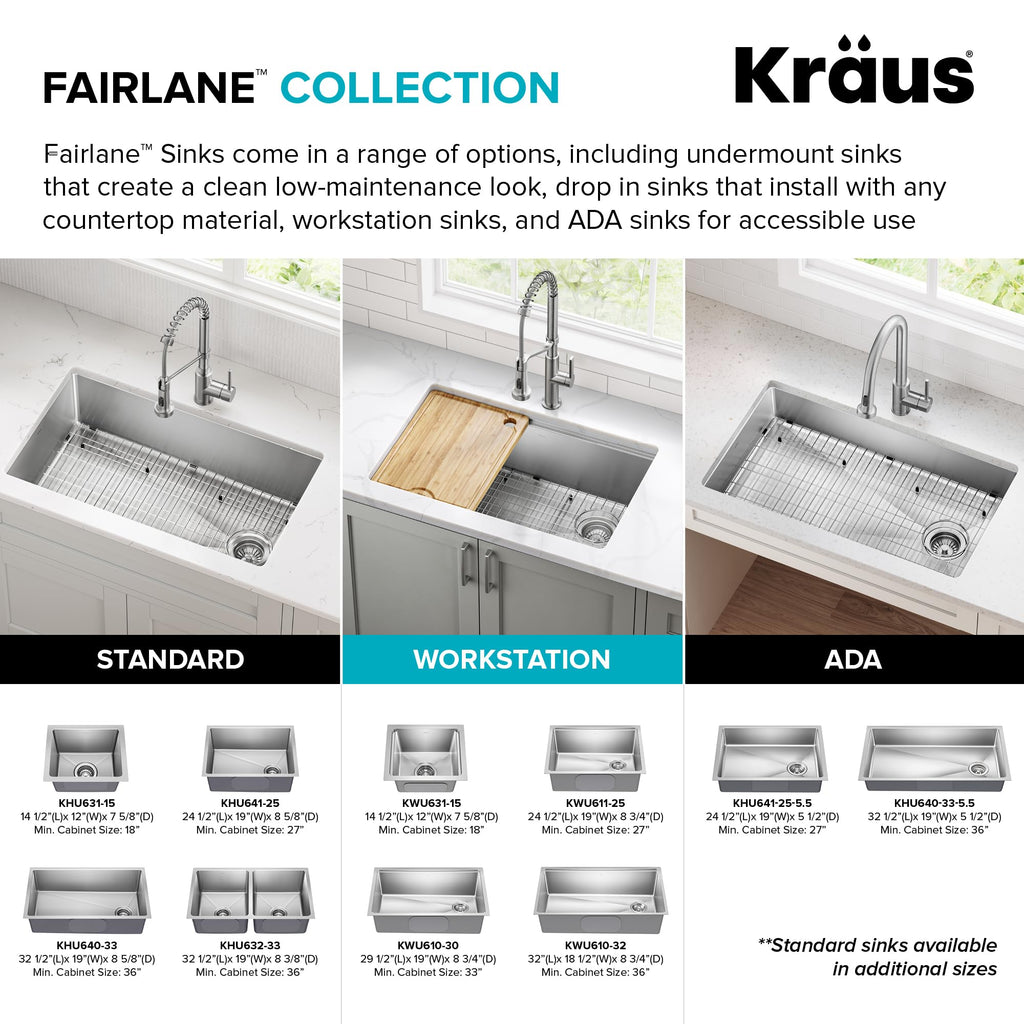 Fairlane 30 in Undermount Workstation Single Bowl 18 (30 Inch / Single Bowl Workstation — Undermount)