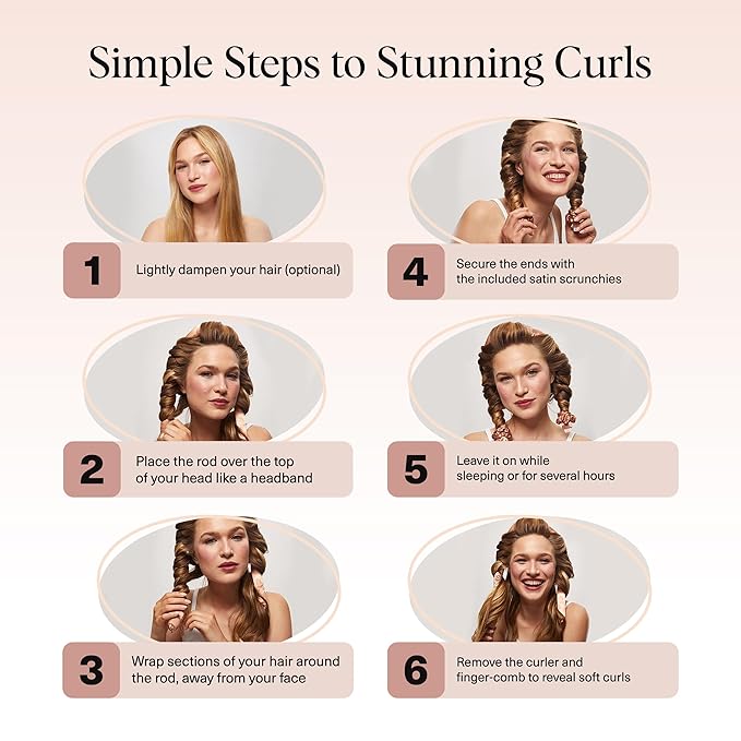 Disney & Kitsch Satin Heatless Curlers Set – Heatless Curls Overnight, with Comfortable No Heat Hair Curlers to Sleep In and 2 Satin Scrunchies for Frizz-Free & Non-Damage Styling - Princess Party
