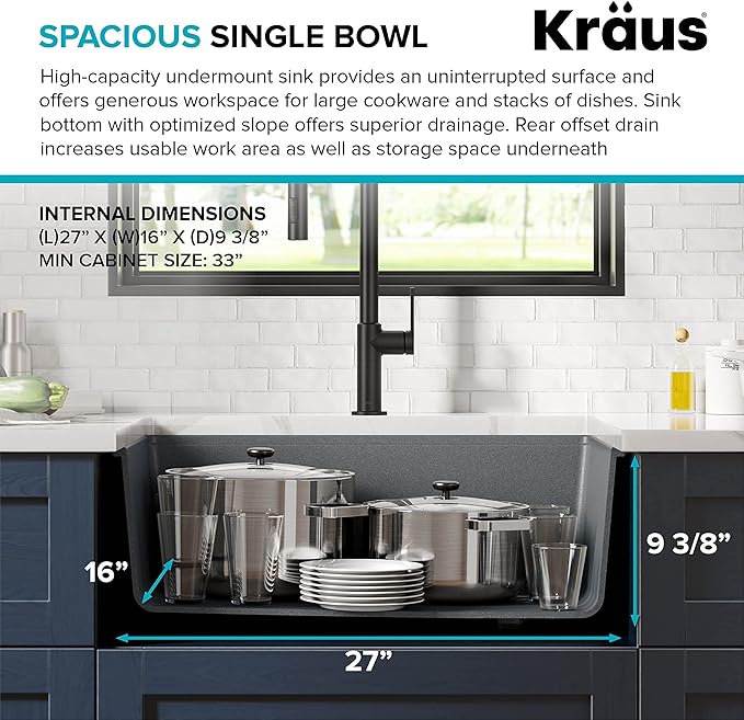 KRAUS Kitchen Sink Bellucci 29” Undermount Workstation Granite, Metallic Gray - Image 8