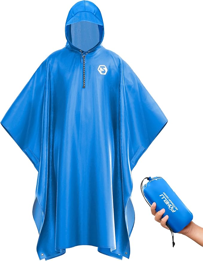 Foxelli Rain Poncho for Adults – Extra Long Reusable Waterproof Raincoat by FOXELLI