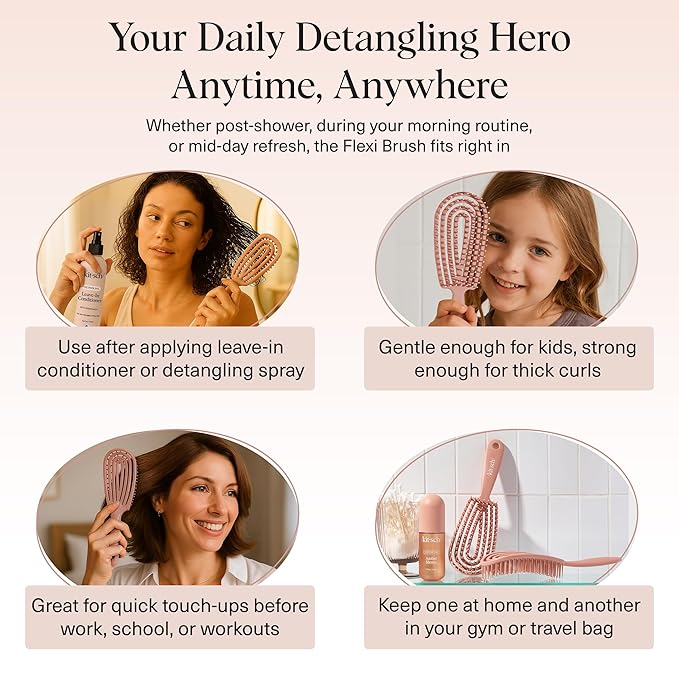 Kitsch Hair Brush Detangler – Flexi Flow Hair Brush for Women, Men & Kids | Detangling Brushes for Curly Hair with Bendable Frame, Bounce Curl Defining Brush for Wet or Dry Strands - Terracotta