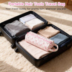 Hair Tool Bag with Matching Small Pouch, Pink Bow Quilted Hair Tools Travel Bag, Cute Large Styling Tool Storage Case Compatible with Shark Flex Dyson Airwrap, Ideal Gift for Women Girls