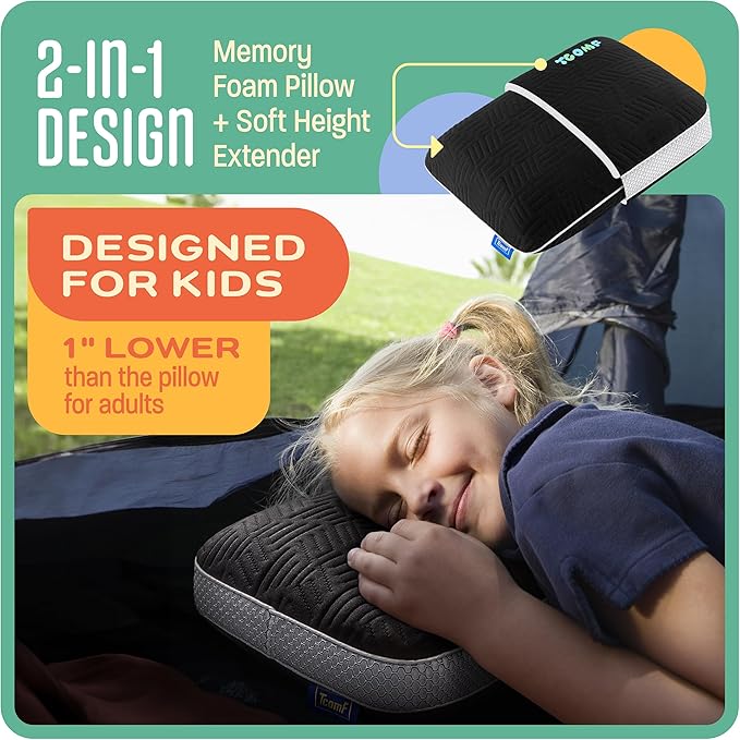 Kids Camping Pillow: Dual-Cover Memory Foam Small Pillow; Medium-Firm Camp - Image 2