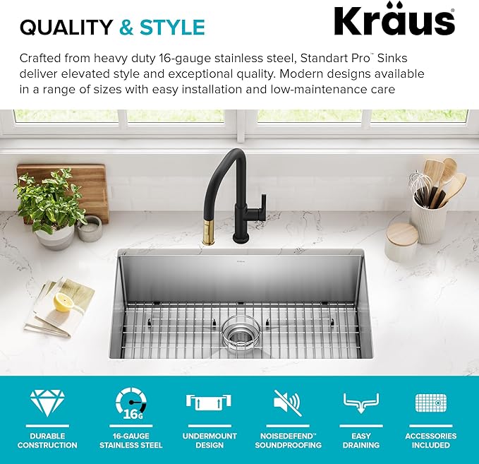 Kraus KHU100-32 Standart PRO 16 Gauge Undermount Single Bowl Stainless Steel - Image 4