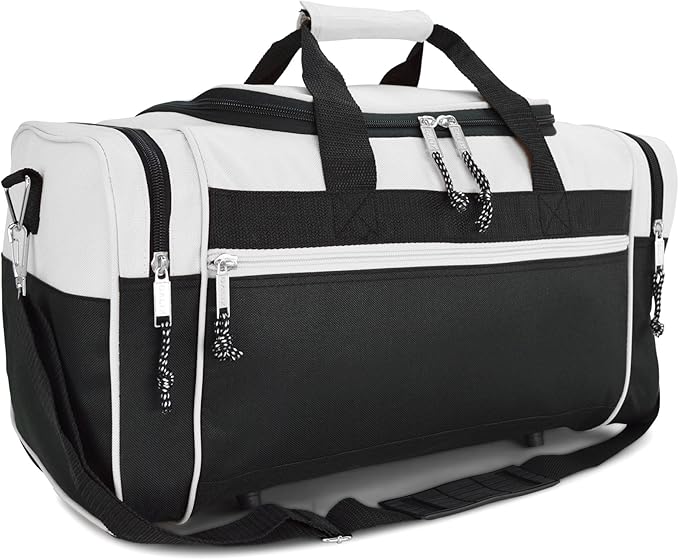 DALIX 21" Sports Duffle Bag Gym Travel Pack in White by Dalix