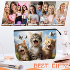 Cosmetic Bags Travel Makeup Toilet Case Waterproof Pouch for Women Girls 6.7X9.45inches - Kittens With Butterflies in A Mountain - Sky Background