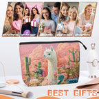 Cosmetic Bags Travel Makeup Toilet Case Waterproof Pouch for Women Girls 6.7X9.45inches - White Alpaca Stand BetweenFlowers And Cacti