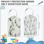 2 Pack Leather Luggage Tag for Suitcase Green White Eucalyptus Leaves Unique - Image 2