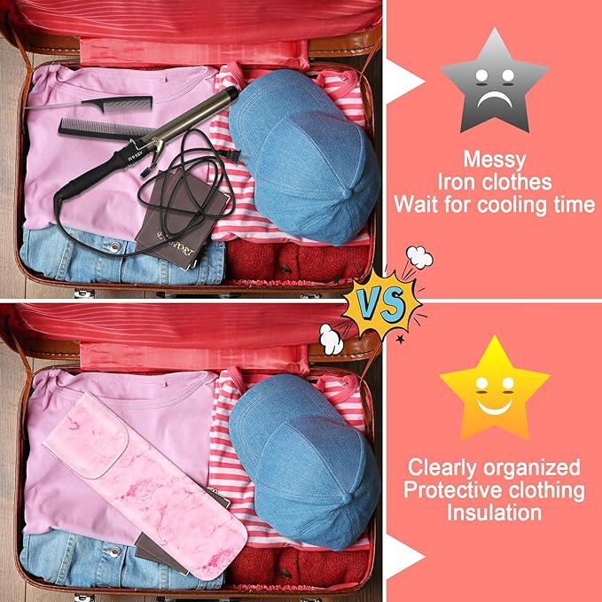 Shappy 2 Pcs Heat Resistant Hair Tools Bag Curling Iron Travel Case Cover Neoprene Flat Iron Holder Travel Case and Silicone Mat Pouch for Hot Hair Tools Storage Organizer(Pink Marble Style)