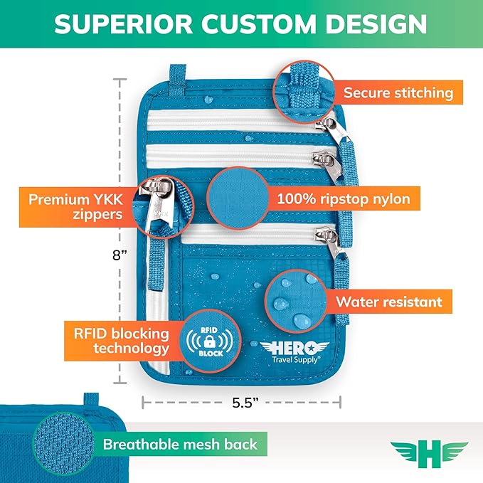 HERO Neck Wallet, RFID Blocking Passport Holder - Image 2