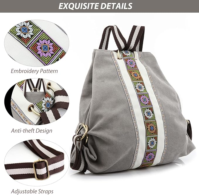 Goodhan Women Canvas Backpack Daypack Casual Shoulder Bag, Vintage Heavy-duty - Image 3