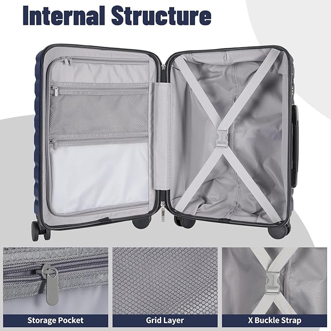 Lightweight Luggage with Spinner Wheels & YKK Zipper, 3-Piece Suitcase ABS+PC - Image 5