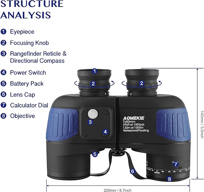 AOMEKIE 7X50 Marine Waterproof Binoculars - Image 9