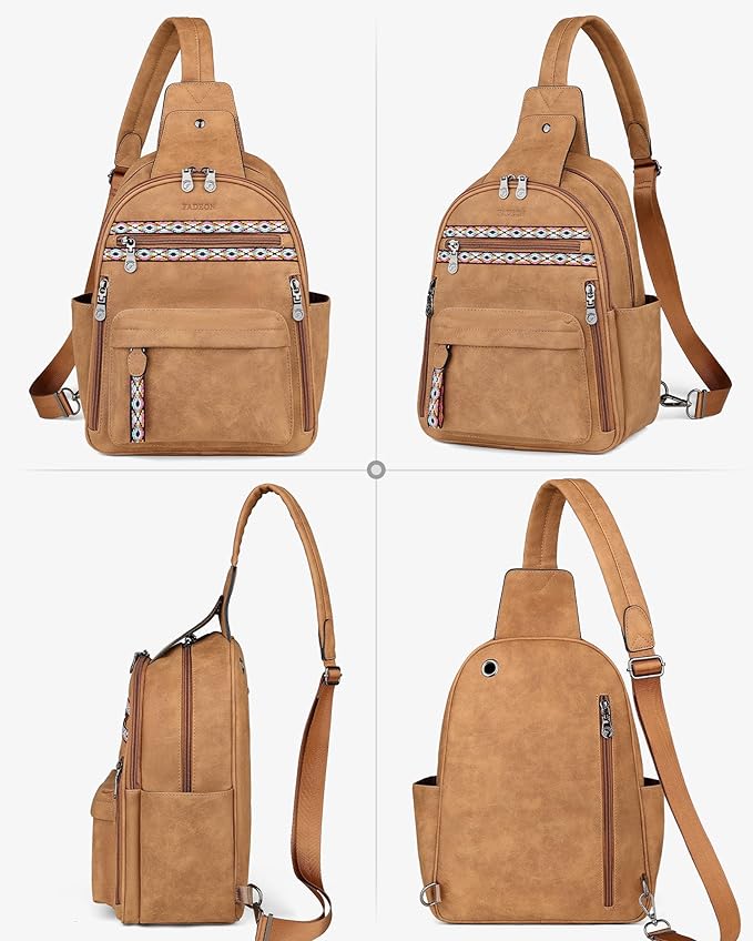 FADEON Large Sling Bag for Women, Leather Crossbody Purse Designer Anti Theft - Image 8