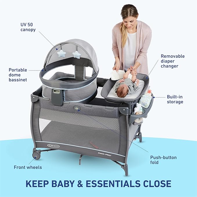 Graco Pack ’n Play Travel Dome LX Playard – Raised Travel Bassinet, UV‑50 Canopy - Image 4