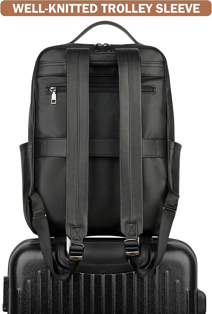 MASINTOR 15.6 inch PU Leather Laptop Backpack Purse - Image 7