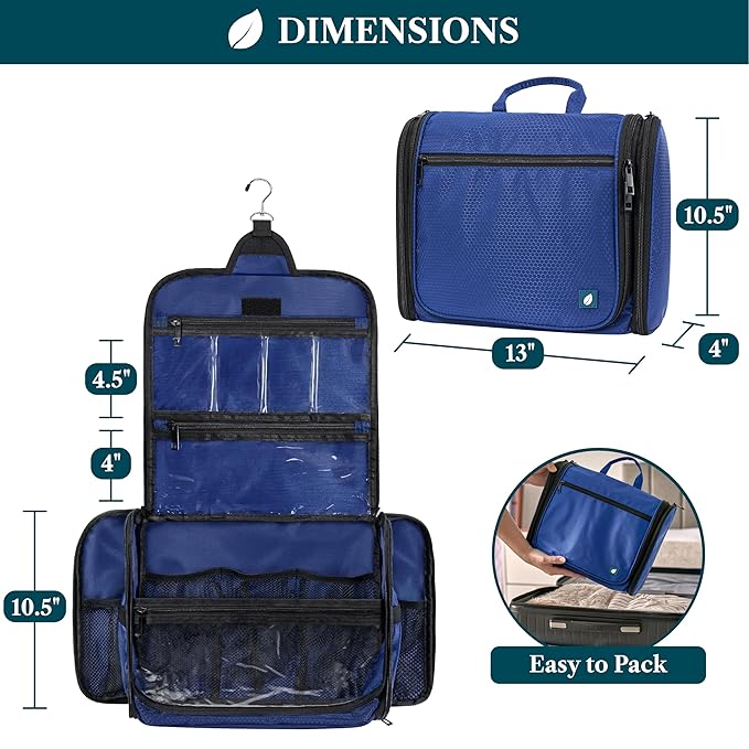 PAVILIA Large Hanging Toiletry Bag Travel Bag Women Men, Cosmetic Organizer - Image 2
