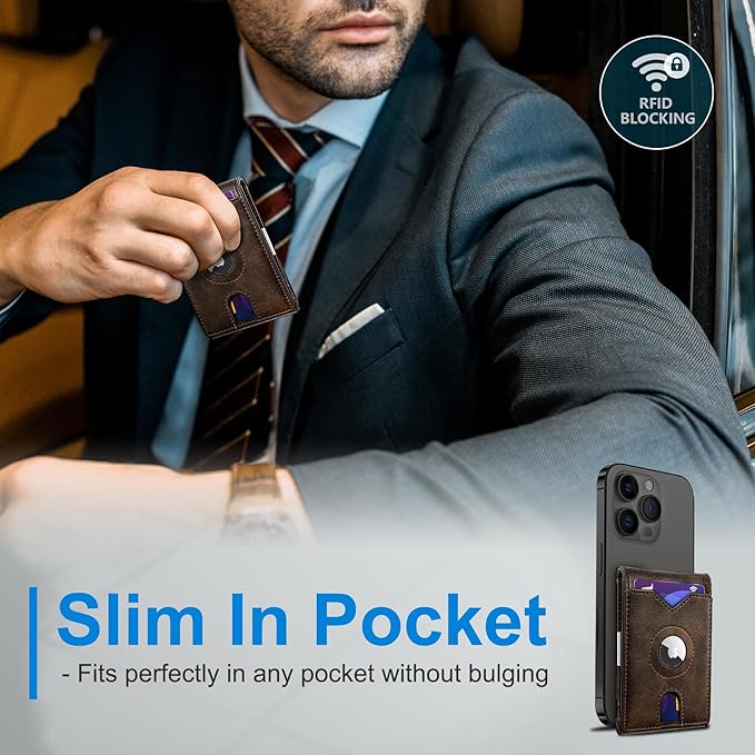 Airtag Wallet for Men, with Money Clip 11 Cards Slim Front Pocket Leather RFID - Image 5