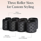 Kitsch Ceramic Thermal Hair Rollers for Women – Self Grip Hair Curlers for Heatless Curls Overnight - Volumizing Large Rollers for Short & Long Hair - For Long Lasting Frizz-Free Curls - Black, 8pcs