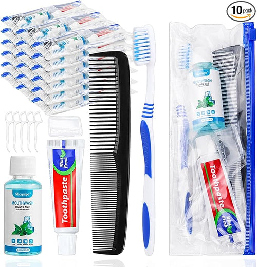 10 Set Travel Toothbrush Kit Bulk, Disposable Toothbrush by SLequipo