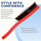 Giorgio GION1R Neon Red 7.75 inch Gentle Touch Detangler Hair Brush for Men and Women. Soft Bristles for Sensitive Scalp. Wet and Dry for all Hair Types. Scalp Massager Brush Stimulate Hair Growth