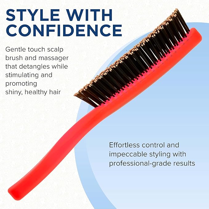 Giorgio GION1R Neon Red 7.75 inch Gentle Touch Detangler Hair Brush for Men and Women. Soft Bristles for Sensitive Scalp. Wet and Dry for all Hair Types. Scalp Massager Brush Stimulate Hair Growth