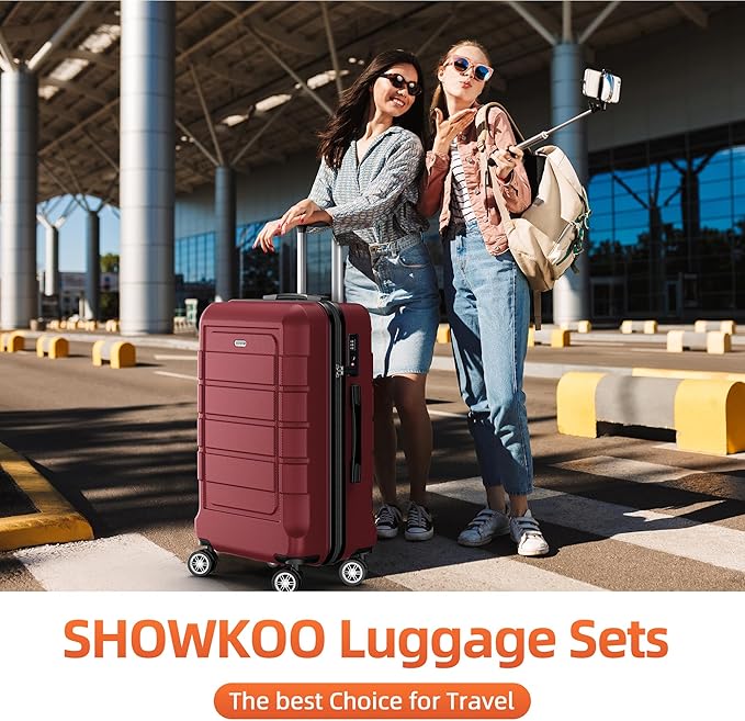 SHOWKOO Luggage Sets Expandable PC+ABS Durable Suitcase Double Wheels TSA Lock - Image 2