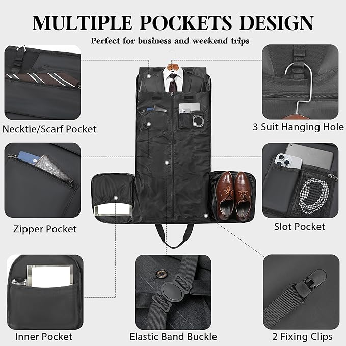 Waxed Canvas Garment Bags for Travel, Convertible Carry On Garment Duffel Bag - Image 3