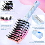 Boar Bristle Hair Brush, Curved Vented Detangler Brush Faster Blow Drying, Paddle Detangling Brush for Women Men Kids Wet Dry Long Curly Thick Straight Hair, Make Hair Shiny and Healthier(Purple+Blue)