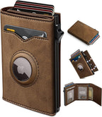 Airtag Wallet for Men, with Cash Pocket 2 ID Window 9-12 Cards, Metal Case by Miyozi
