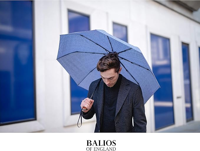 Balios Travel Umbrella Luxurious Golden Hardwood Handle Auto Open & Close - Image 6