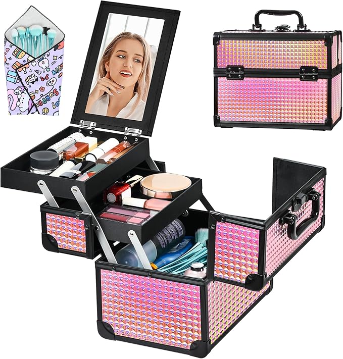 Makeup Case Organizer, Makeup Train Case, Trays Cosmetic Box Portable, - Image 7