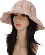 Womens Wide Brim Straw Sun Hat Foldable Floppy Crochet Beach Hat - Image 2