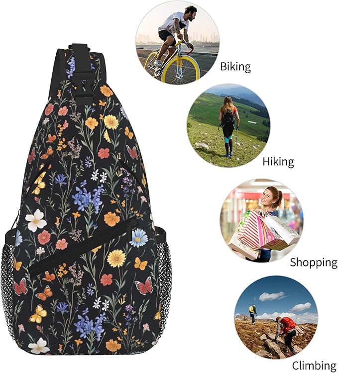 SUPLUCHOM Sling Bag Vintage Botanical Flower Wildflower Hiking Daypack - Image 6