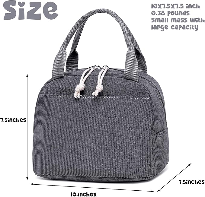 Bluboon Lunch Bag for Women Men Cute Corduroy Lunch Tote Bags Reusable - Image 4
