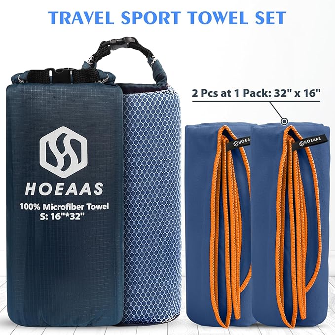 HOEAAS 2 Pack Microfiber Camping Towels, Quick Dry Towel, Super Absorbent Ultra - Image 2