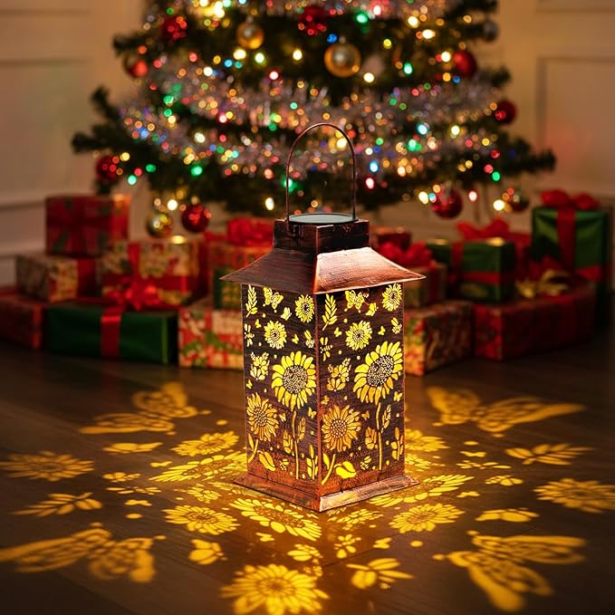 Homemory Sunflower Solar Lanterns Waterproof, Metal Hanging Hollowed-Out Metal - Image 4
