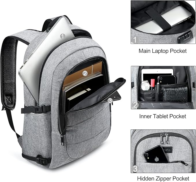 Laptop Backpack for unisex, Anti Theft Water Resistant Travel Work Backpack - Image 3