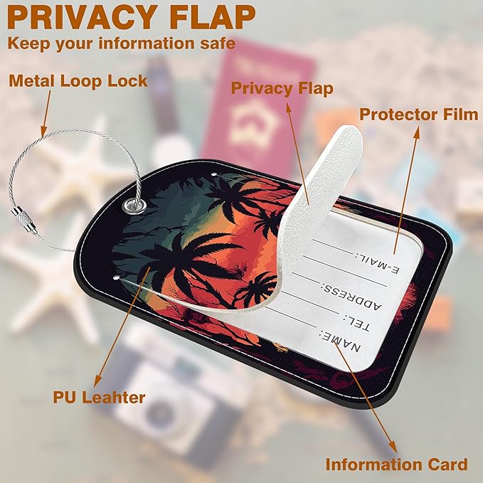Sunset Mountain Lake Palm Tree Leather Luggage Tag - Image 3