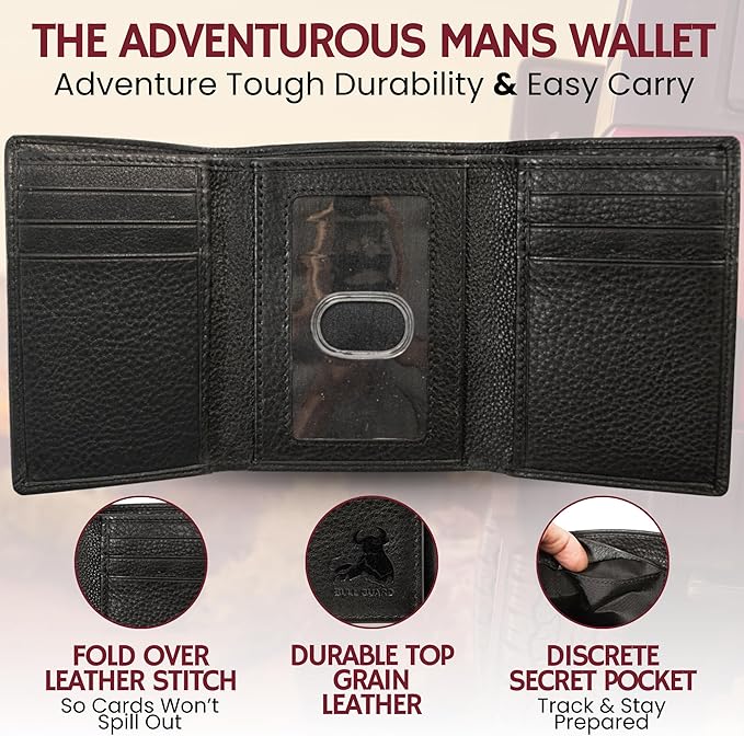 BULL GUARD Mens RFID Wallet, ID and Secret Pocket, Trifold - Image 2