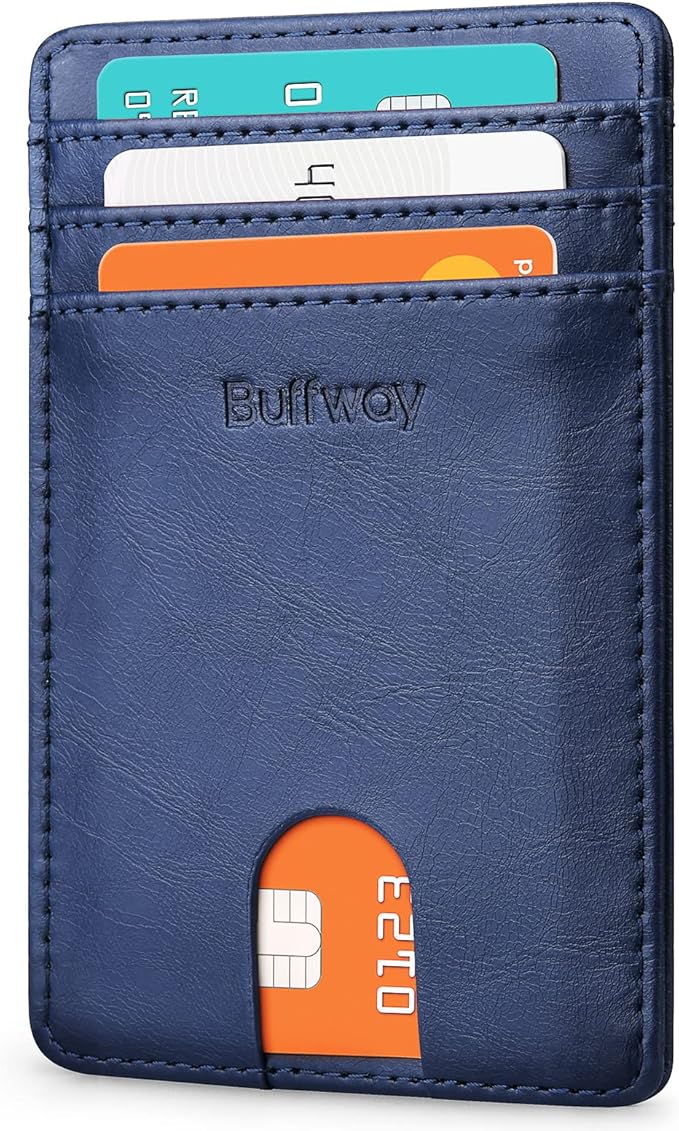 Buffway Mens Slim Wallet, Minimalist Thin Front Pocket Leather Credit Card by Buffway