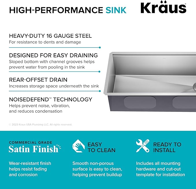 KRAUS Kore 36-Inch Undermount Workstation 16 Gauge Single Bowl Stainless Steel - Image 11