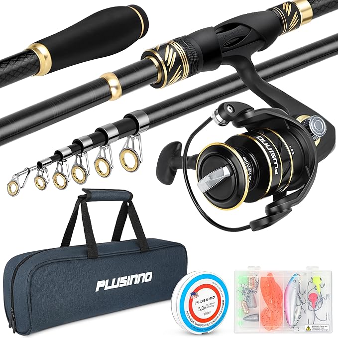 PLUSINNO Fishing Pole, Fishing Rod and Reel Combo, Telescopic Fishing Rod Kit by PLUSINNO