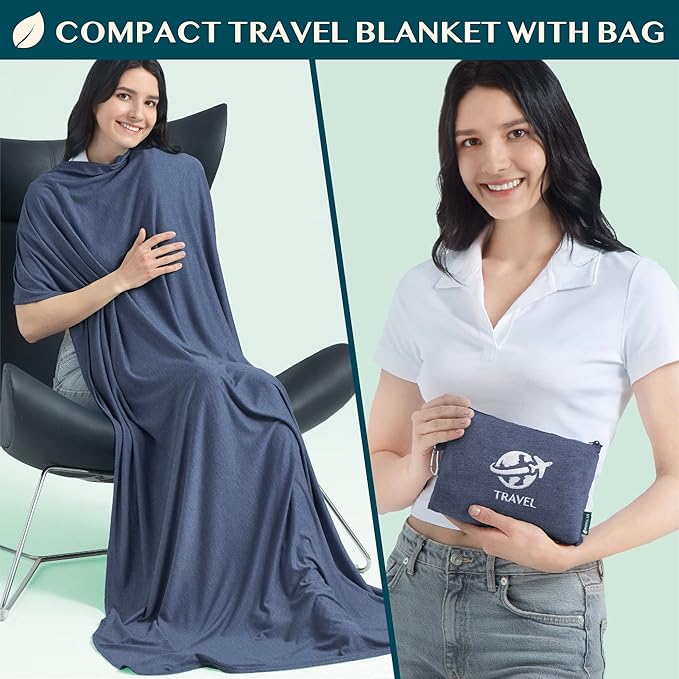 PAVILIA Travel Blanket Compact, Airplane Packable Bag, Soft Fleece Portable - Image 2