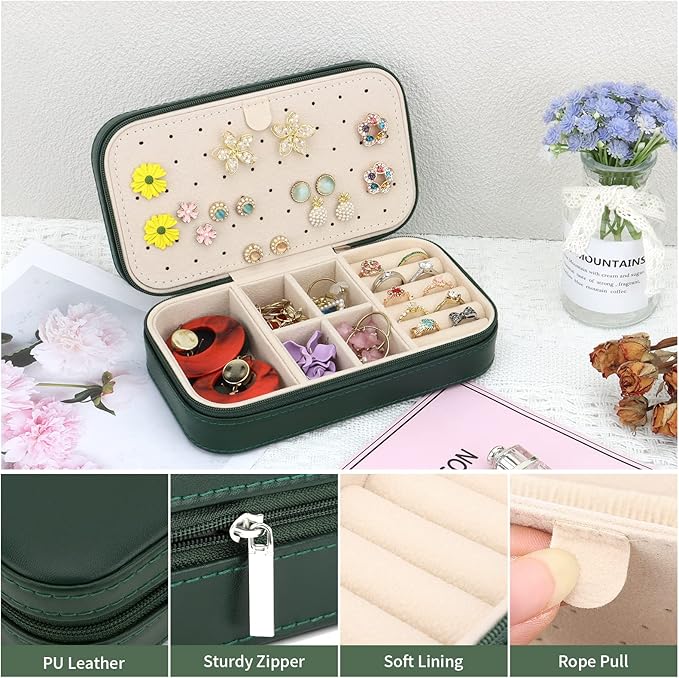 DesignSter Travel Jewelry Box, PU Leather Portable Jewelry Case, Small Jewelry - Image 3